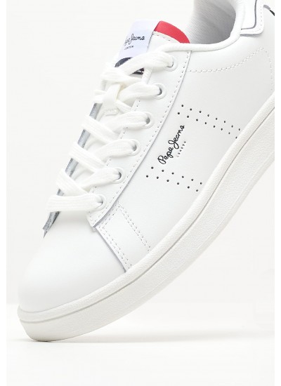 Kids Casual Shoes Player.Bb White Leather Pepe Jeans