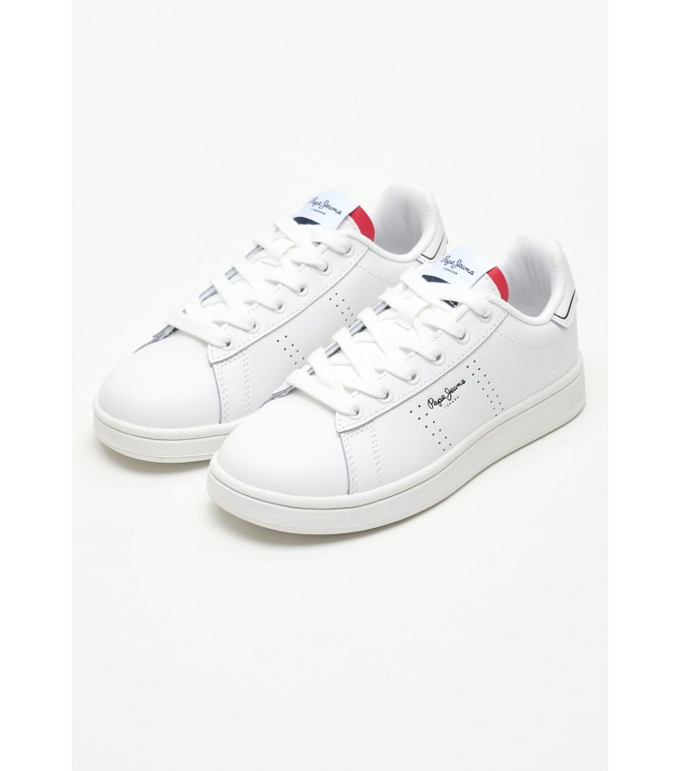 Kids Casual Shoes Player.Bb White Leather Pepe Jeans