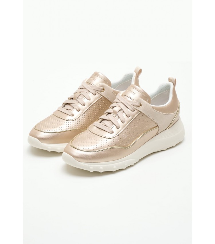 Women Casual Shoes Alleniee.Pearl Gold Leather Geox