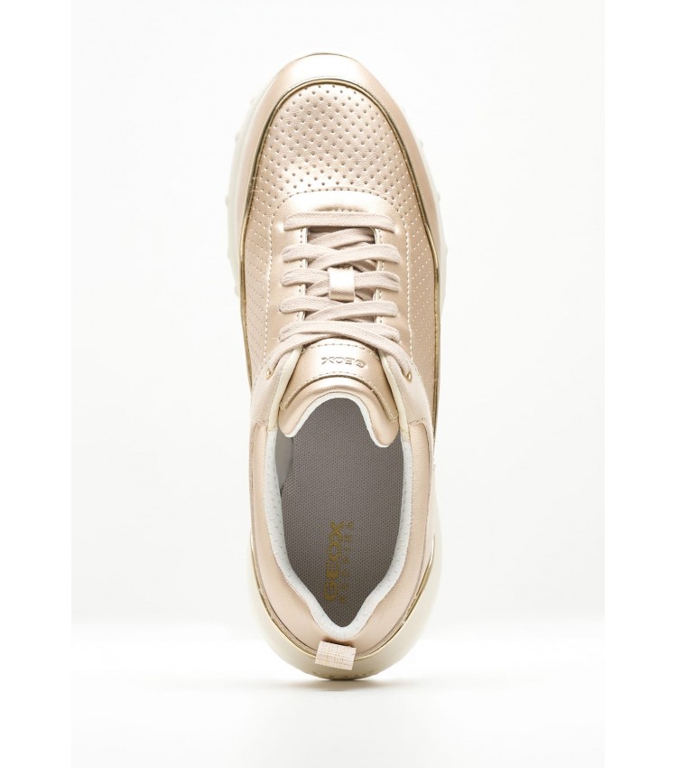 Γυναικεία Παπούτσια Casual Alleniee.Pearl Χρυσό Δέρμα Geox