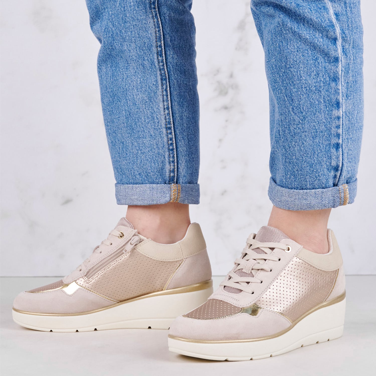 Γυναικεία Παπούτσια Casual Ilde.Pearl Χρυσό Δέρμα Geox Casual - Sneakers Geox Ilde.Pearl-Gold
