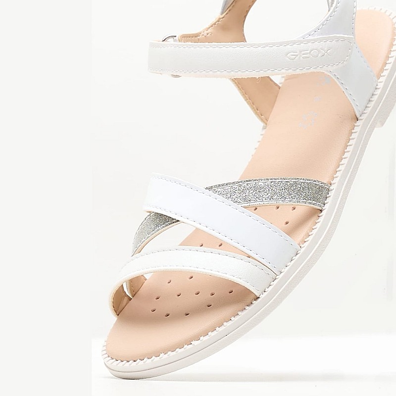 Παιδικές Σαγιονάρες & Πέδιλα Js.Karly Άσπρο ECOleather Geox