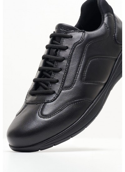 Men Casual Shoes Spherica.Agnello Black Leather Geox