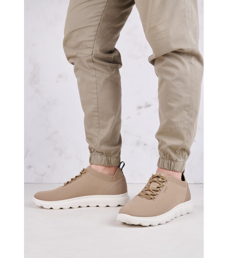 Men Casual Shoes Spherica Beige Fabric Geox