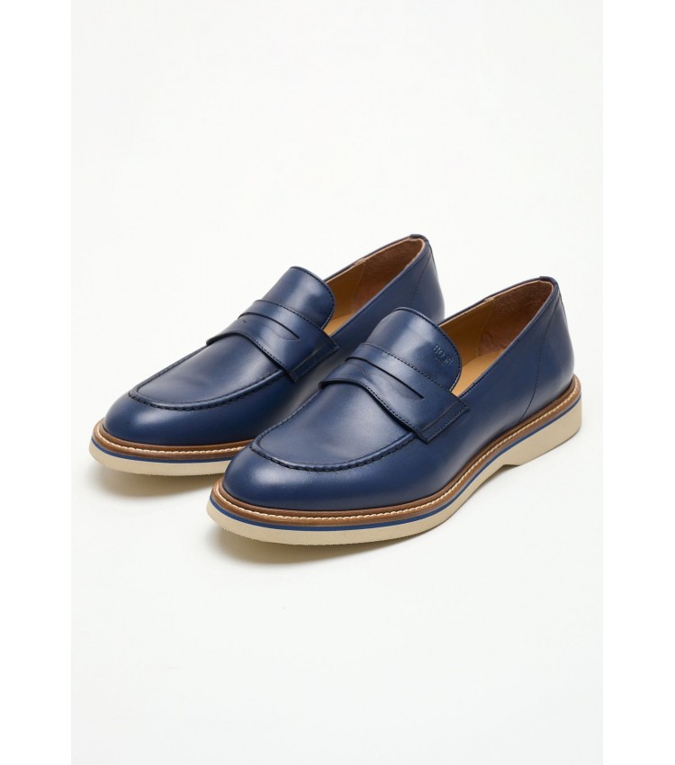 Men Moccasins Z7479 Blue Leather Boss shoes