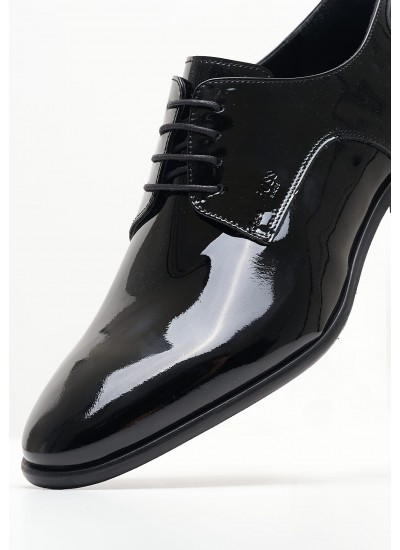 Ανδρικά Παπούτσια Δετά Z7513.Loust Μαύρο Δέρμα Λουστρίνι Boss shoes