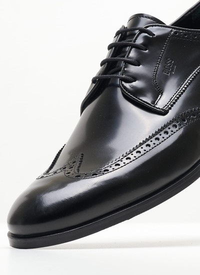 Ανδρικά Παπούτσια Δετά V4972.Glm Μαύρο Δέρμα Boss shoes