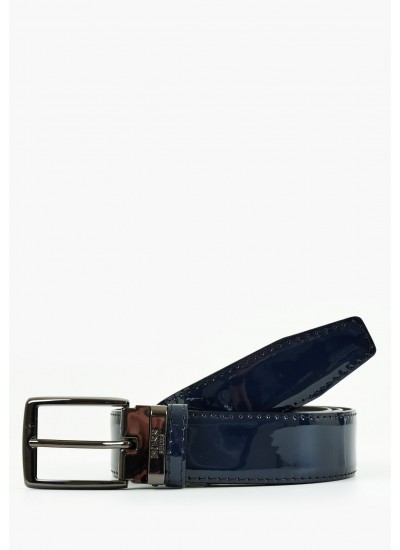 Men Belts ZB010 Blue Patent Leather Boss shoes