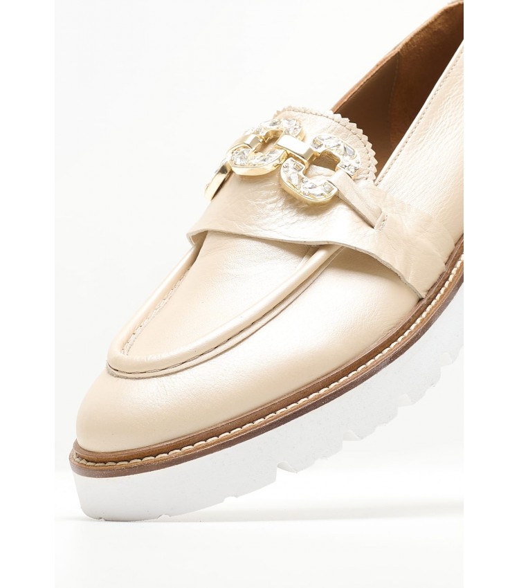 Women Moccasins ZW7439 Beige Leather Boss shoes