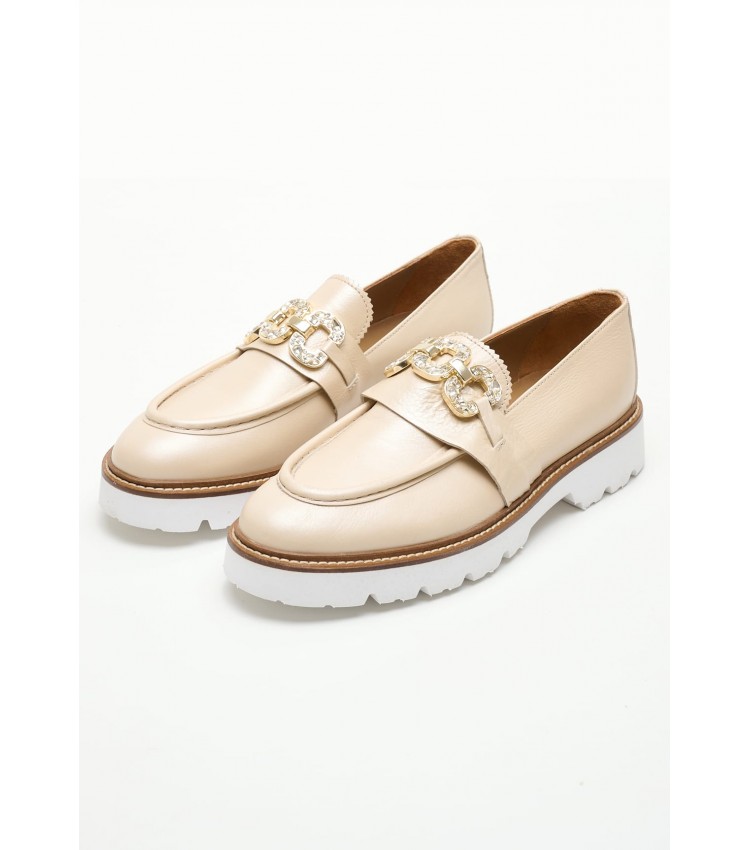 Women Moccasins ZW7439 Beige Leather Boss shoes