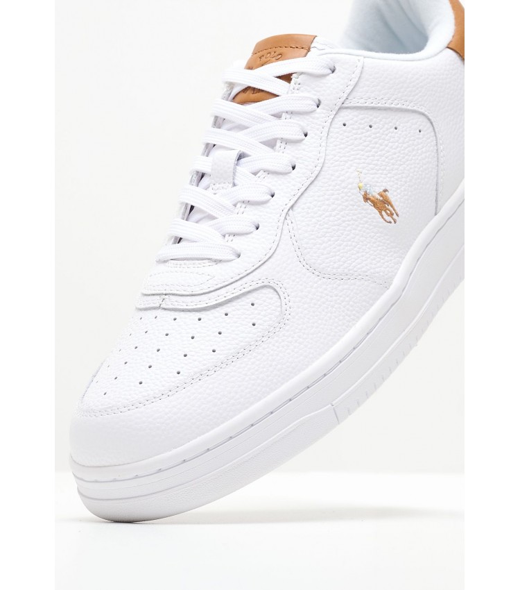 Men Casual Shoes Masters.Tumbled White Leather Ralph Lauren