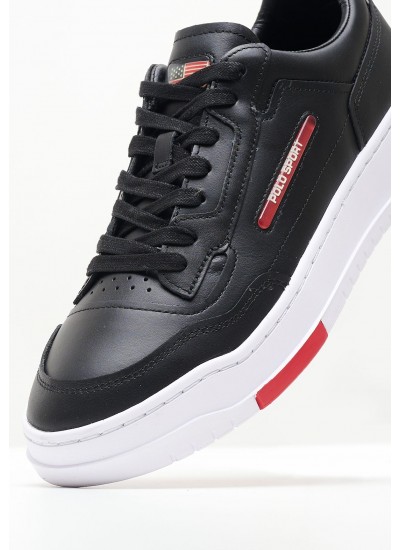 Men Casual Shoes Ps.Sneaker Black Leather Ralph Lauren