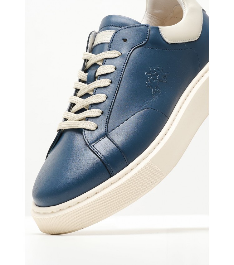 Men Casual Shoes 241001 Blue Leather La Martina