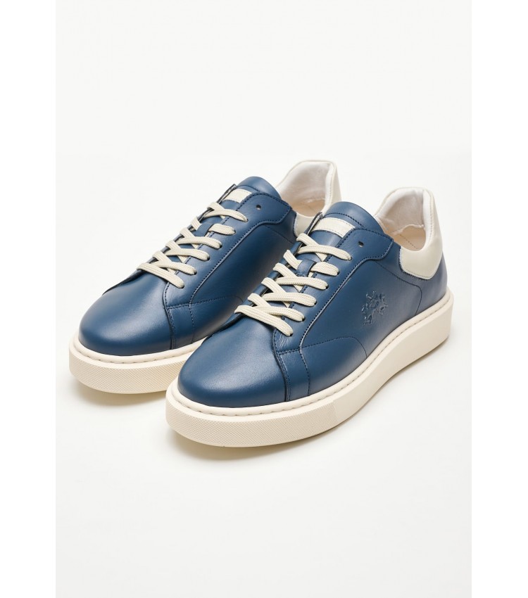 Men Casual Shoes 241001 Blue Leather La Martina