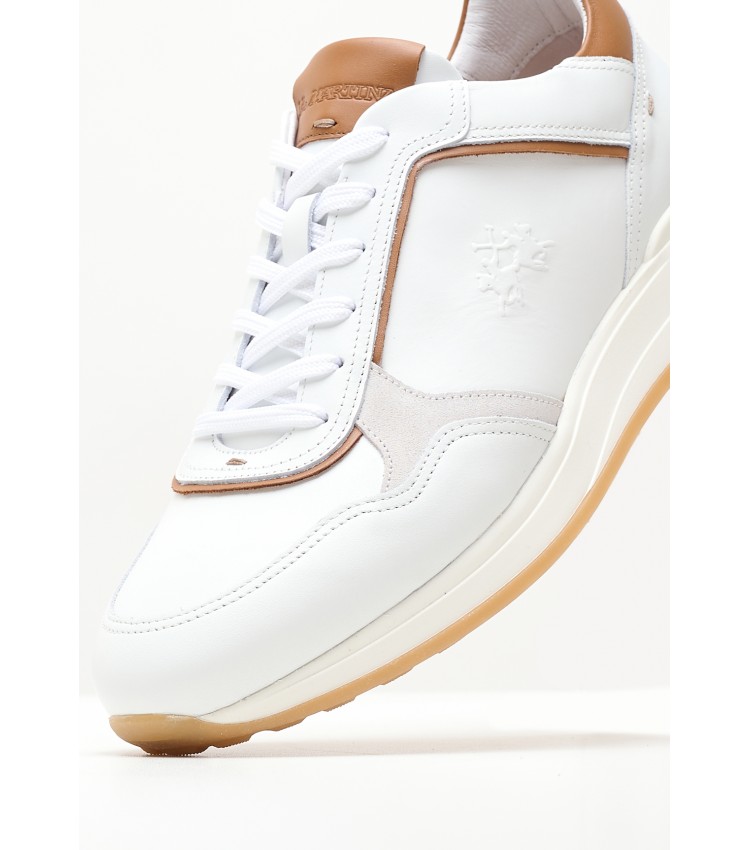 Men Casual Shoes 241060 White Leather La Martina