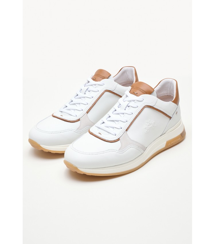 Men Casual Shoes 241060 White Leather La Martina