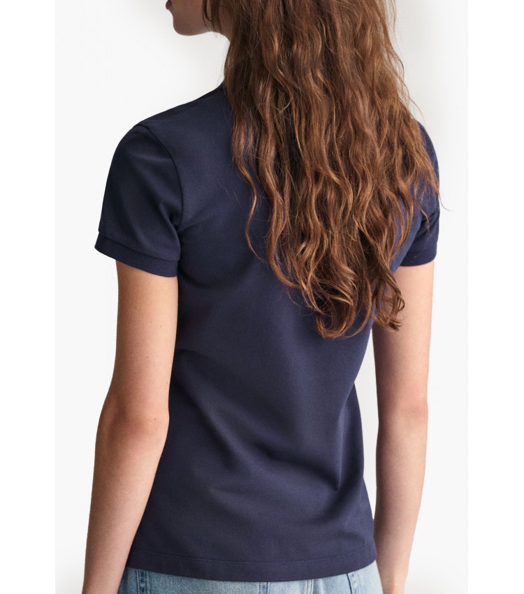 Γυναικείες Μπλούζες - Τοπ Contrast.Collar Σκούρο Μπλε Βαμβάκι GANT