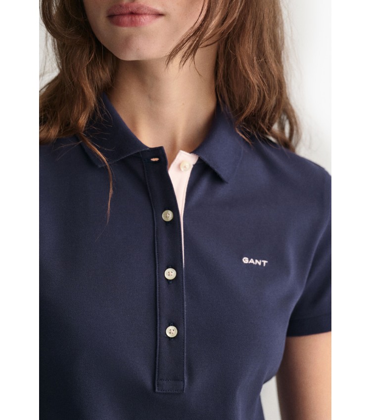 Women T-Shirts - Tops Contrast.Collar DarkBlue Cotton GANT