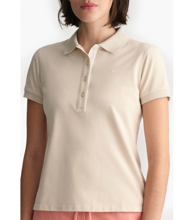 Women T-Shirts - Tops Contrast.Collar Beige Cotton GANT