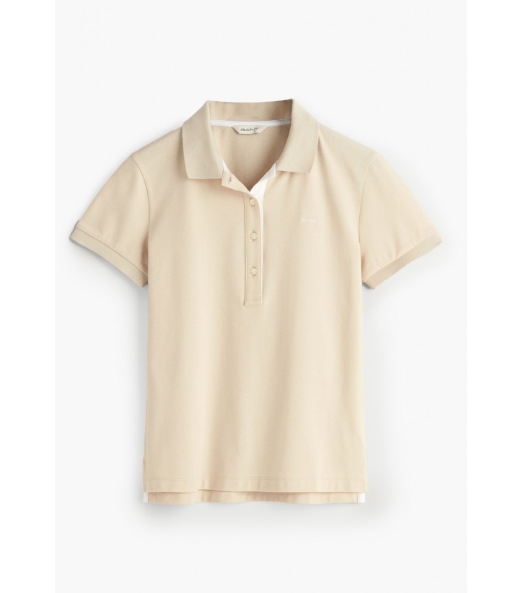 Women T-Shirts - Tops Contrast.Collar Beige Cotton GANT