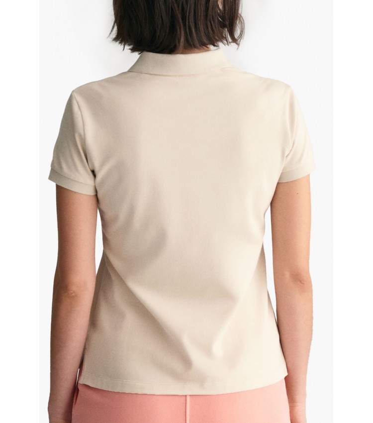 Women T-Shirts - Tops Contrast.Collar Beige Cotton GANT