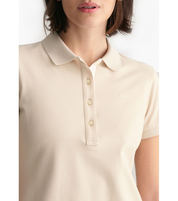 Women T-Shirts - Tops Contrast.Collar Beige Cotton GANT