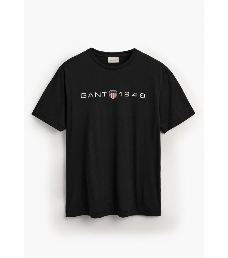 Men T-Shirts Graphic.Ss Black Cotton GANT