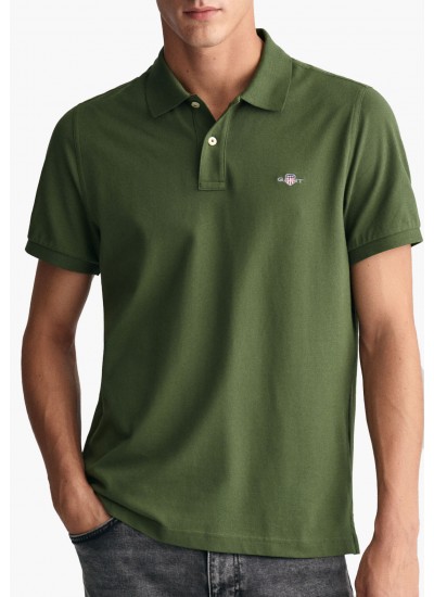 Men T-Shirts Polo.Original.M Green Cotton GANT
