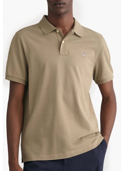 Men T-Shirts Polo.Original.M Khaki Cotton GANT