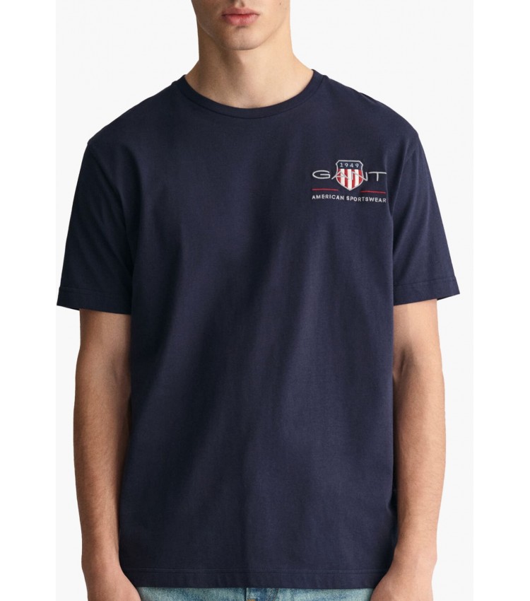 Men T-Shirts Reg.Emb DarkBlue Cotton GANT