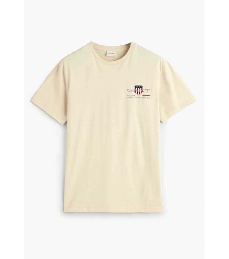 Men T-Shirts Reg.Emb Beige Cotton GANT