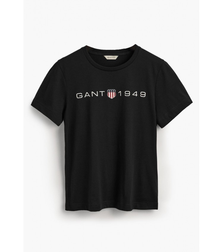 Women T-Shirts - Tops Reg.Printed Black Cotton GANT