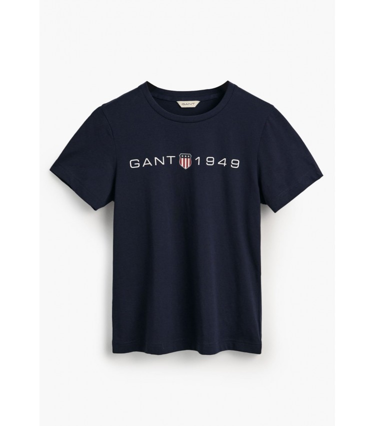 Women T-Shirts - Tops Reg.Printed DarkBlue Cotton GANT