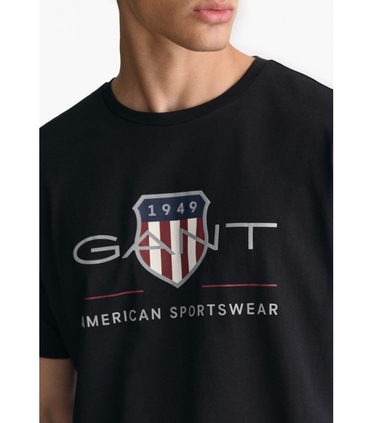 Men T-Shirts Reg.Shield Black Cotton GANT