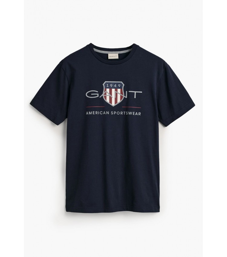 Men T-Shirts Reg.Shield DarkBlue Cotton GANT