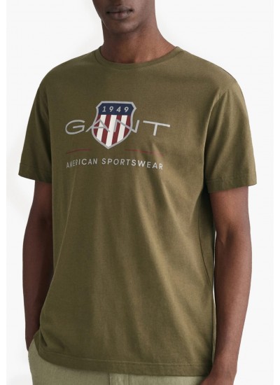 Men T-Shirts Reg.Shield Green Cotton GANT