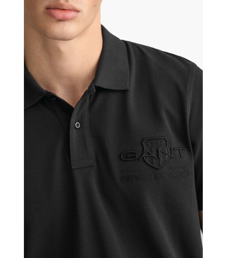 Men T-Shirts Reg.Tonal Black Cotton GANT