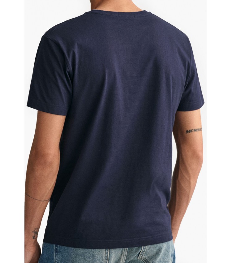 Men T-Shirts Shield.V DarkBlue Cotton GANT
