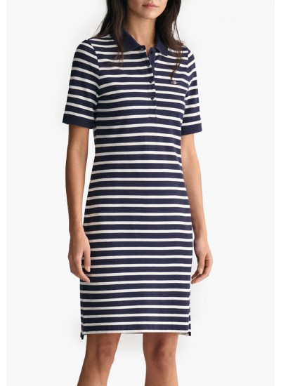 Γυναικεία Φορέματα - Ολόσωμες Φόρμες Striped.Dress Σκούρο Μπλε Βαμβάκι GANT