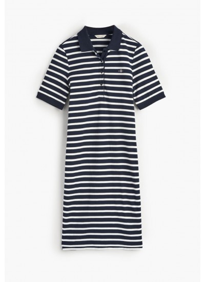 Women Dresses - Bodysuits Striped.Dress DarkBlue Cotton GANT