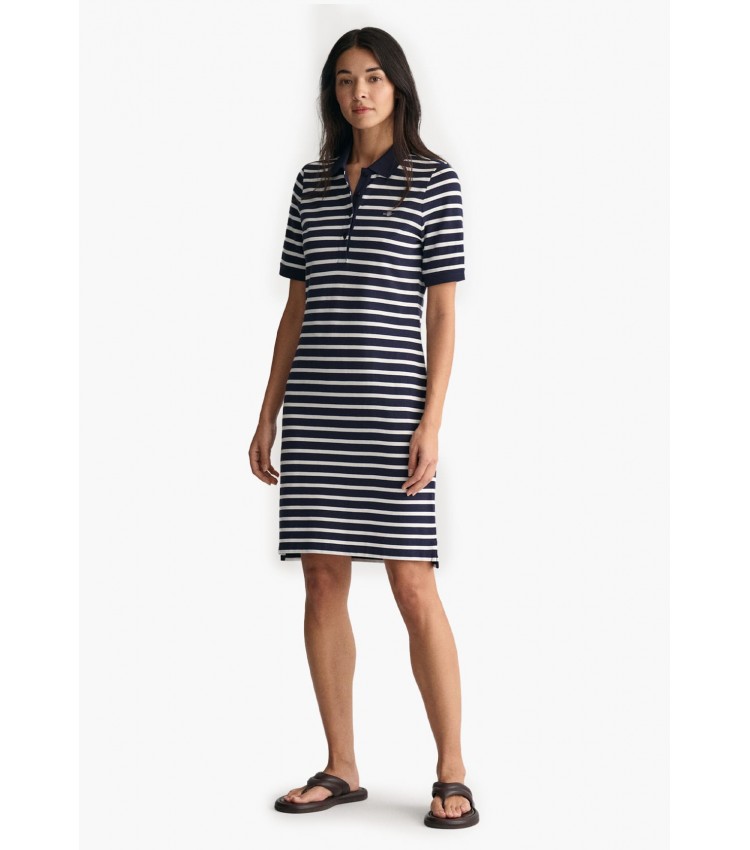 Γυναικεία Φορέματα - Ολόσωμες Φόρμες Striped.Dress Σκούρο Μπλε Βαμβάκι GANT