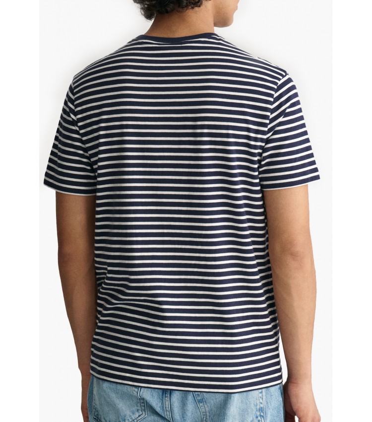 Ανδρικές Μπλούζες Striped.Shirt Σκούρο Μπλε Βαμβάκι GANT