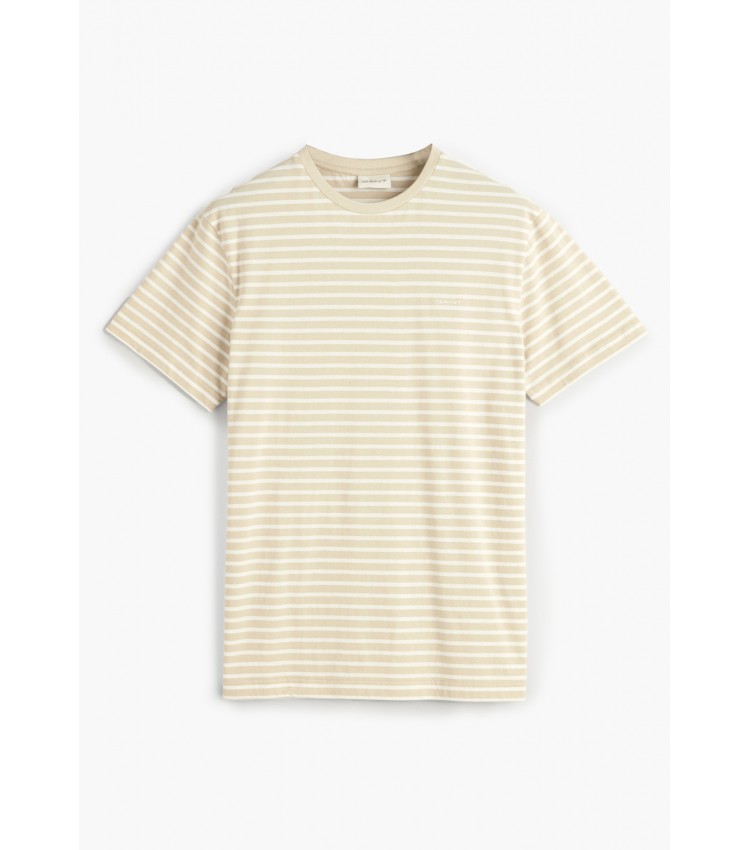 Men T-Shirts Striped.Shirt Beige Cotton GANT