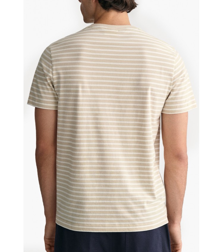 Men T-Shirts Striped.Shirt Beige Cotton GANT