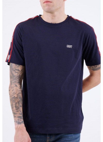 Men T-Shirts Tape.Shoulder DarkBlue Cotton GANT
