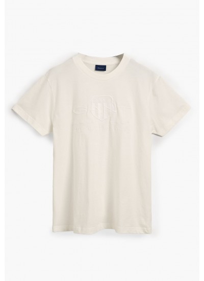Men T-Shirts Tonal.Shield White Cotton GANT