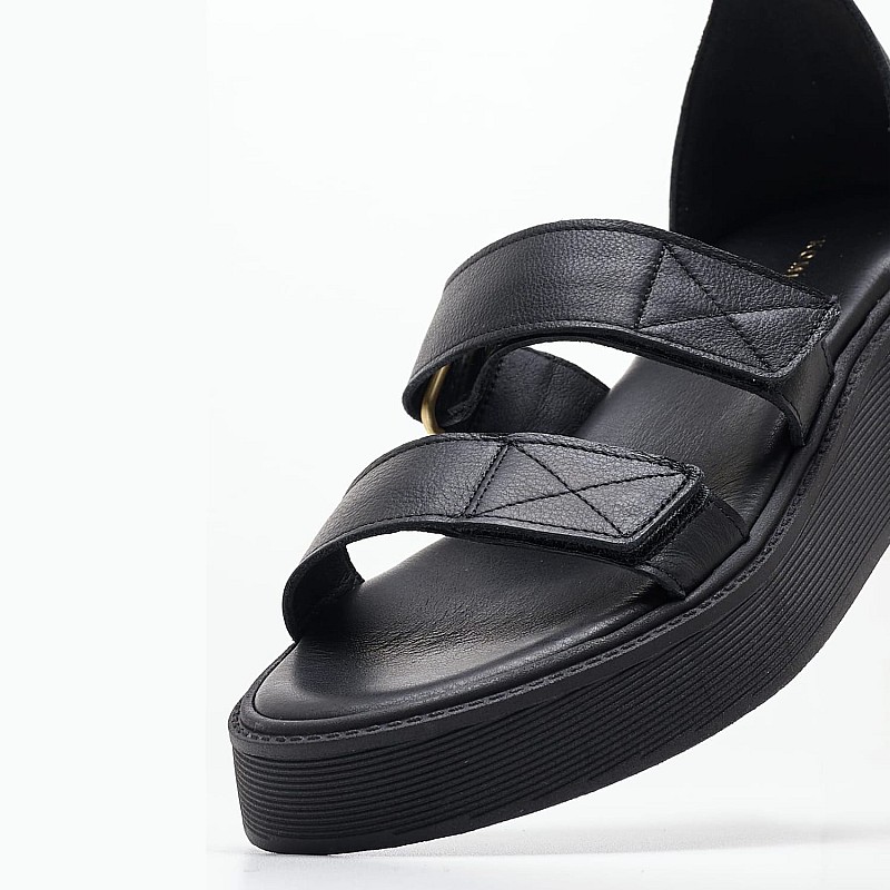 Women Platforms Low B.31 Black Leather Komis and Komis