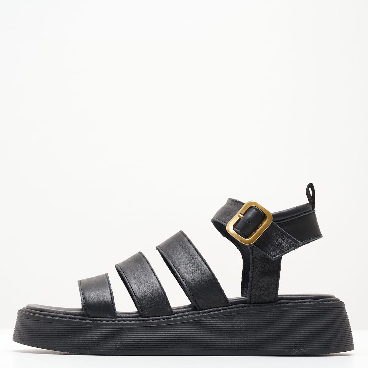 Women Platforms Low B.33 Black Leather Komis and Komis