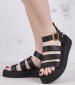 Women Platforms Low B.33 Black Leather Komis and Komis