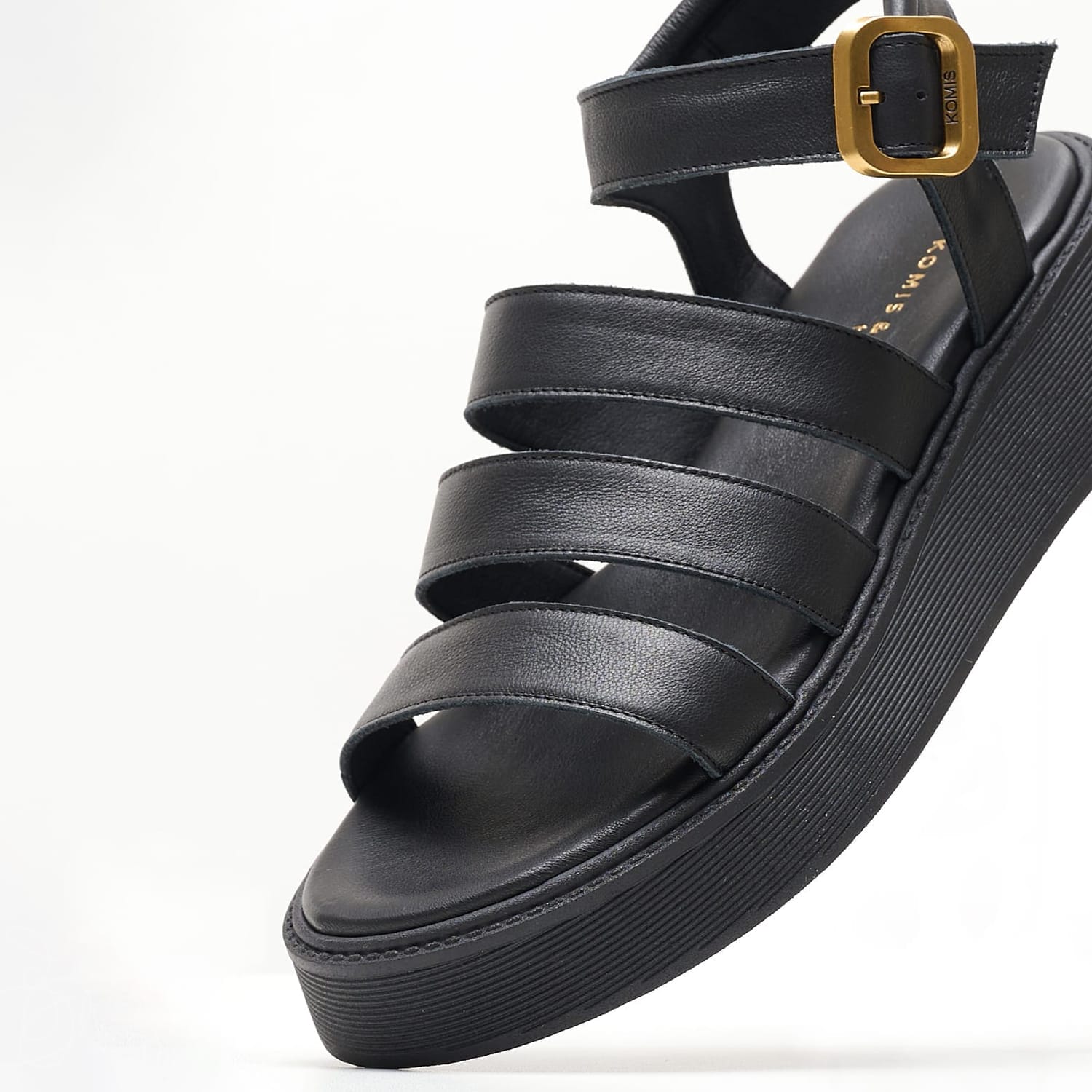 Women Platforms Low B.33 Black Leather Komis and Komis Women Platforms Low B.33 Black Leather Komis and Komis